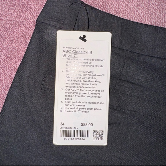 Lululemon ABC Classic Fit Shorts Size 34 7” Inseam Black - Picture 3 of 4
